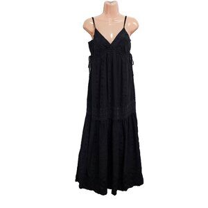 Johnny Was Boho Spaghetti Strap Eyelet Maxi Dress Women Size XS Black